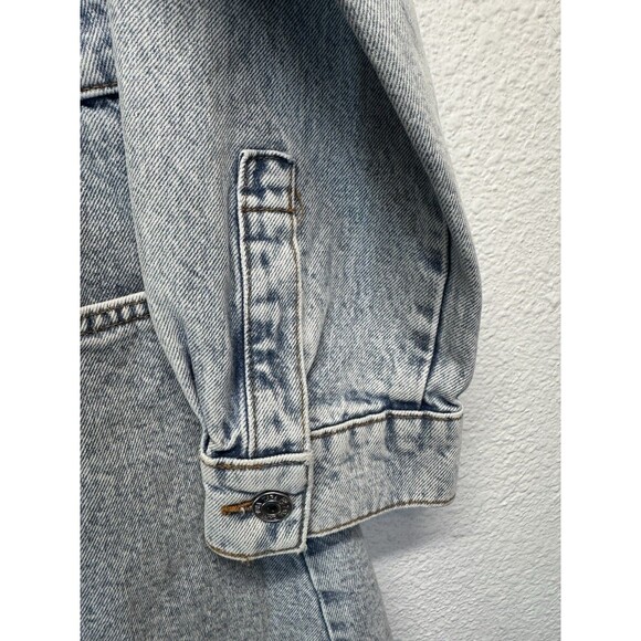 ZARA Denim Long Sleeve Button Up Jean Mini Dress Sz L Light Blue Wash w/ Pockets - Picture 7 of 16